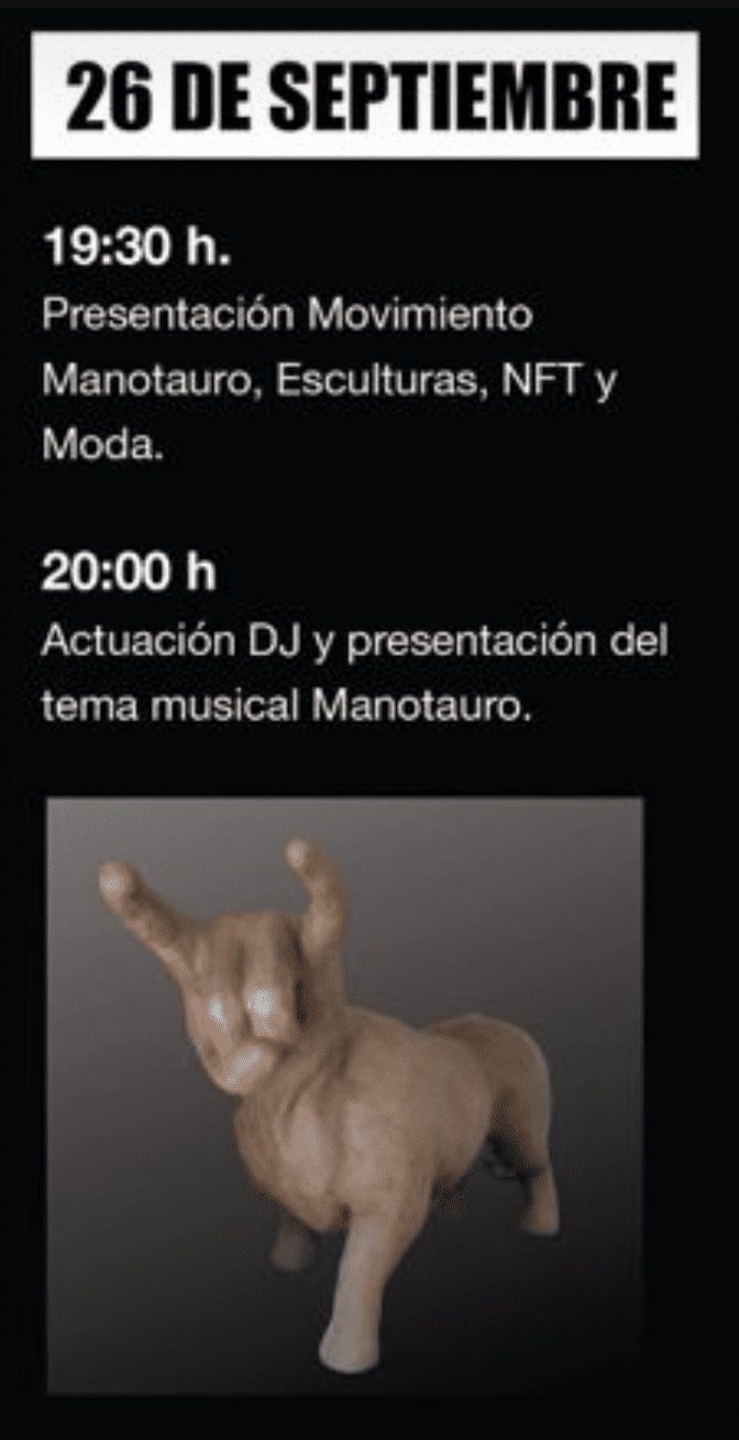 26 de Septiembre - Presentación Movimiento Manotauro, Esculturas, NFT y Moda